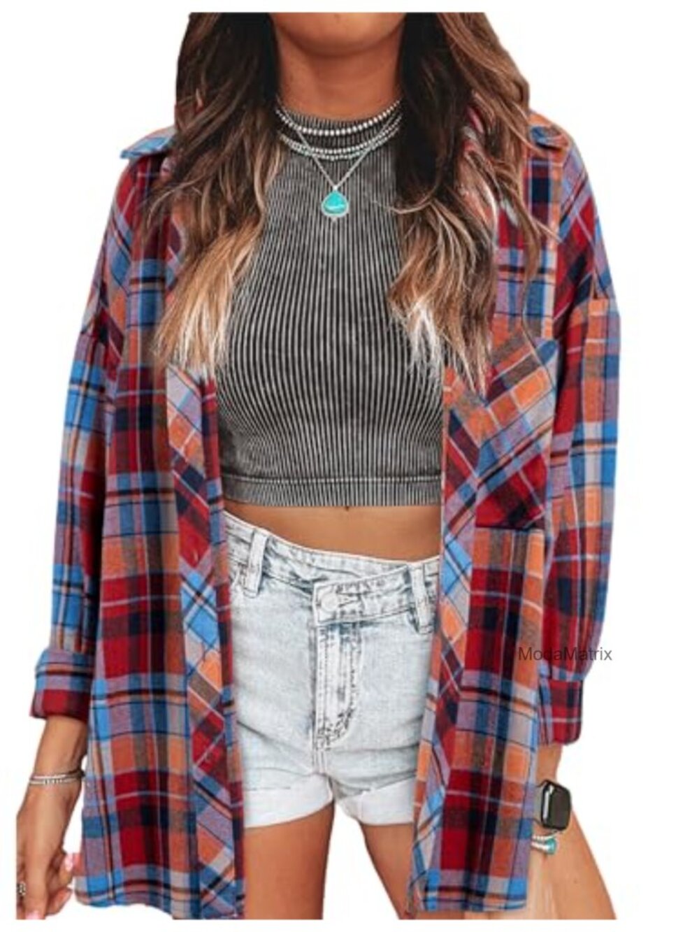 Oversized Plaid Flannel Button Down Shirt Women Boyfriend Fit Long Sleeve